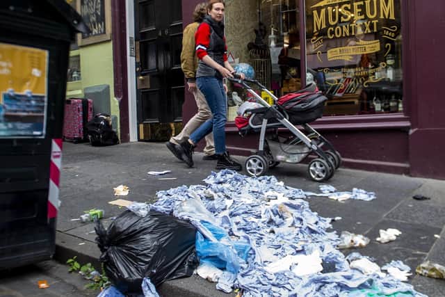 Waste is piling up in Edinburgh's streets due to strikes. Picture: Lisa Ferguson