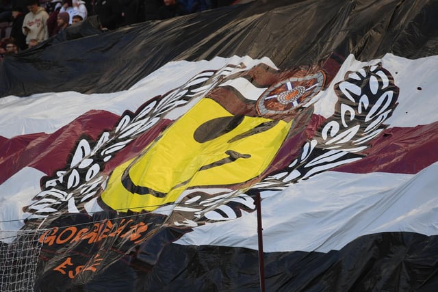 The Gorgie Ultras logo on the banner in the home stand.