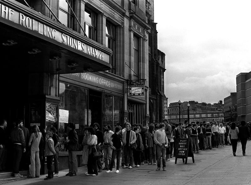People queue for tickets to see the Rolling Stones at the Edinburgh Playhouse on May 28 1982. They were supported by a little known band called TV21. 