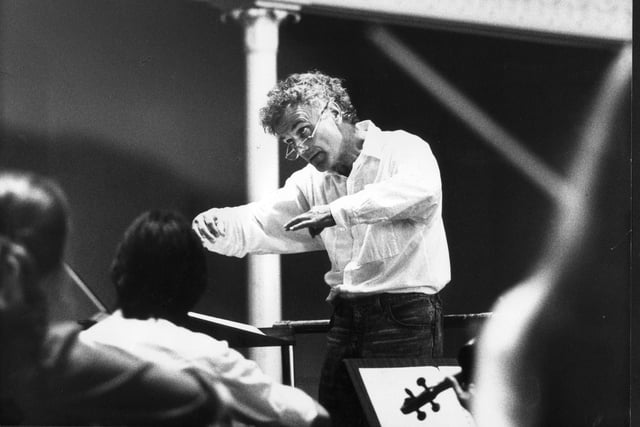 British conductor Sir Peter Maxwell Davies in the Queen's Hall in 1989.