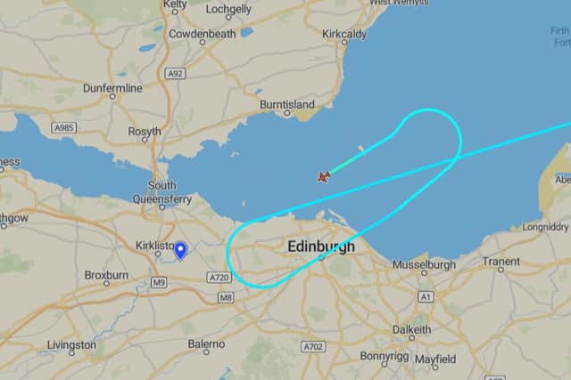 Route of military aircraft spotted circulating above Edinburgh picture: Plane Finder