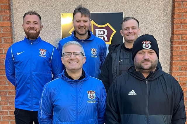 Whitehill Welfare manager Andrew Kidd and his backroom staff have left the club. Pictured are assistant player manager Josh Walker and coaches Chris Gemmell, Lee McIntosh and Steven McCulloch.