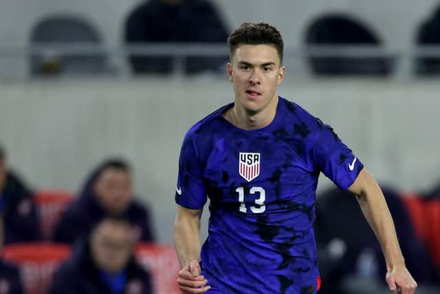 Hoppe in action for the USA against Serbia just days before joining Hibs on loan