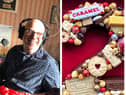 Ken Bruce, and the cake baked by 2013 Great British Bake Off winner Frances Quinn to celebrate the BBC Radio 2 show host's 70th birthday.