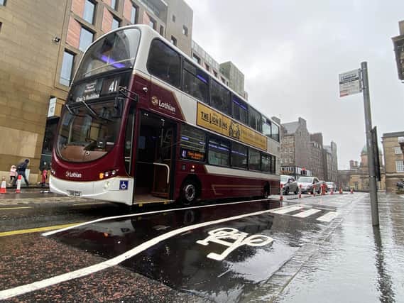 Floating bus stops, with a cycle lane between the pavement the road, are one of the measures introduced under the Spaces for People plan (Picture: Lisa Ferguson)