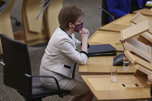 First Minister Nicola Sturgeon during First Minister's Questions at the Scottish Parliament in Holyrood, Edinburgh. Picture date: Wednesday March 24, 2021.