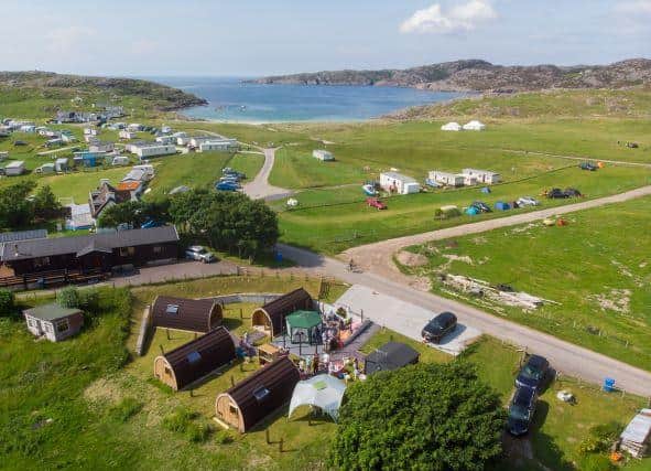 An aerial view of the NC500 pods site at Achmelvich