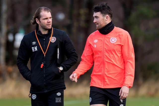Hearts manager Robbie Neilson with John Souttar at Riccarton.