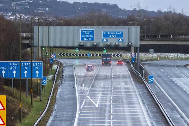 Rush Hour at Hermiston Gait J1 of M8 in to Edinburgh is deserted as people stay home under new lockdown travel restrictions