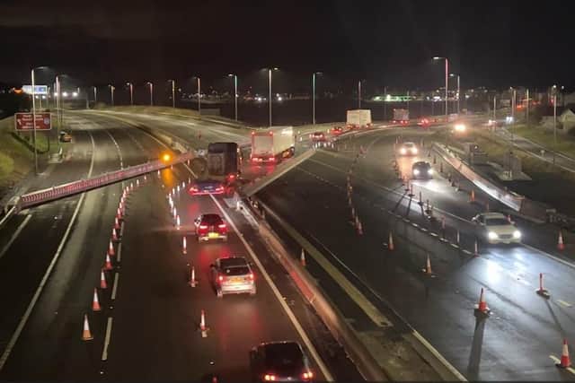 The new barriers which transferred traffic from the Queensferry Crossing to the Forth Road Bridge during the November 5 test. (Photo by BEAR Scotland)