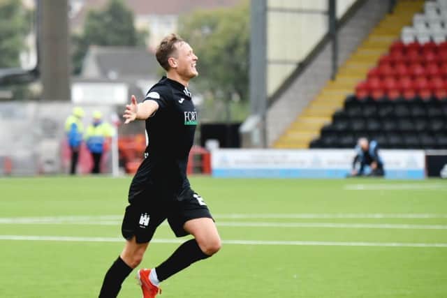 James Craigen celebrates one of his goals in the 6-0 win at Airdrie. Picture: Tommy Lee.