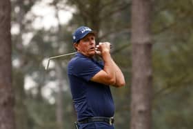 Phil Mickelson reacts to missing a putt on the sixth green during the third round of the Masters at Augusta National Golf Club. Picture: Jared C. Tilton/Getty Images.