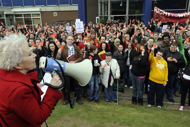 Up to 1,000 staff and students took part in a symbolic walk out at Stevenson College in March, 2011, after staff agreed a vote of no confidence in management as a result of proposed redundancies and course cuts.