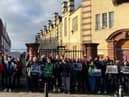 Living Rent campaigners and other members of the community demonstrated outside the old Tynecastle High School on Saturday morning.
