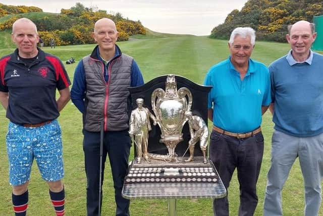 Scottish rugby legend Andy Irvine, second right, made his Dispatch Trophy debut at the age of 71 in a British Rugby Club of Paris side that also included Colin McClung, Robin Carmichael and David Bell. Picture: National World.