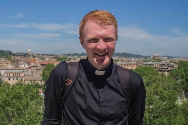 Father Jamie McMorrin, 35, was praying at St Mary’s Catholic Cathedral in York Place