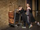 Molly (9) and Tom (7) pose with the Harry Potter Platform 9 ¾ trolley at King’s Cross Station, as it is announced that a replica trolley will soon be stopping at Edinburgh Waverley.