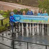 Representatives from Linlithgow CDT, West Lothian Council, sportscotland, Scottish cycling, West Lothian Clarion Cycling club and West Lothian Leisure joined cyclo-cross, road and mountain bike cyclist, Cameron Mason at the West Lothian Cycle Circuit development site.