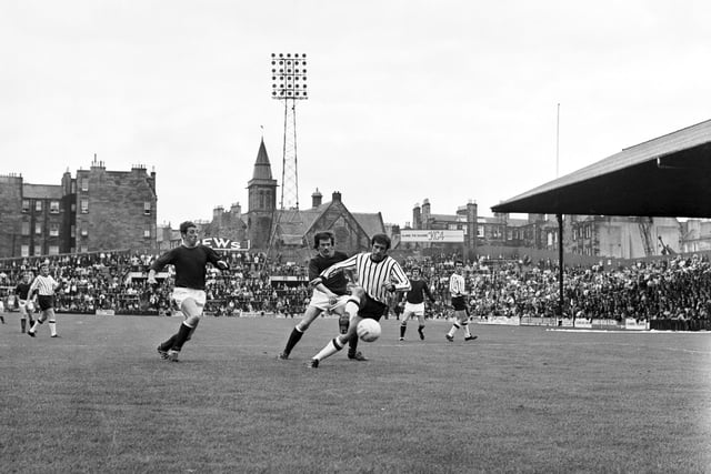 Action from the Hearts v Dunfermline match at Tynecastle in August 1970