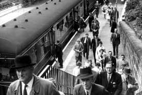 Passengers leaving the platform at Morningside Station, Edinburgh in 1961