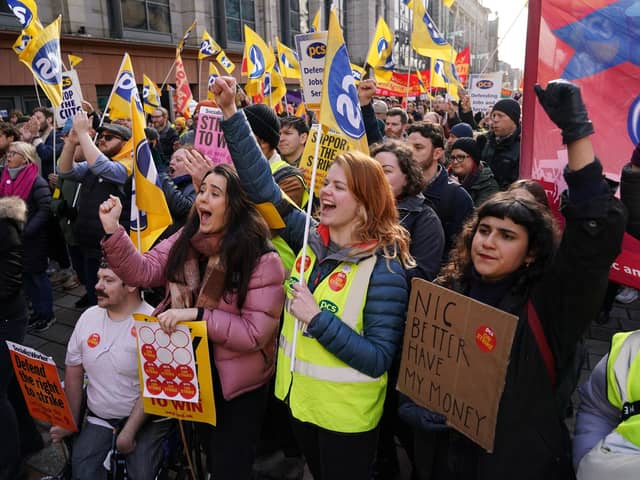 Protesters gather at a Protect The Right To Strike rally in Glasgow on Wednesday