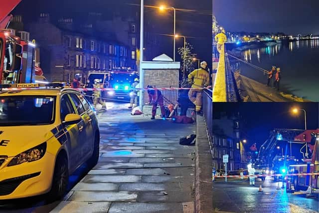 Emergency services at the scene after being called to rescue to young people who were stranded at Newhaven Harbour picture: supplied