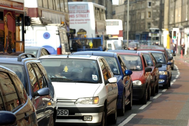 Heavy Traffic on Gorgie Road in 2004, caused by roadworks on the nearby Western Approach Road.