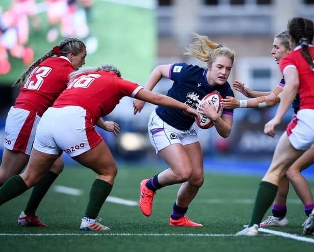 Megan Gaffney of Scotland carries the ball into Wales territory. Picture: Andy Watts/INPHO/Shutterstock