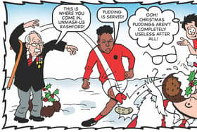 Captain Sir Thomas Moore and Marcus Rashford feature in the Beano's new comic for adults, saving Christmas by rumbling a plan to steal all Christmas presents (Image: PA Media/Beano)