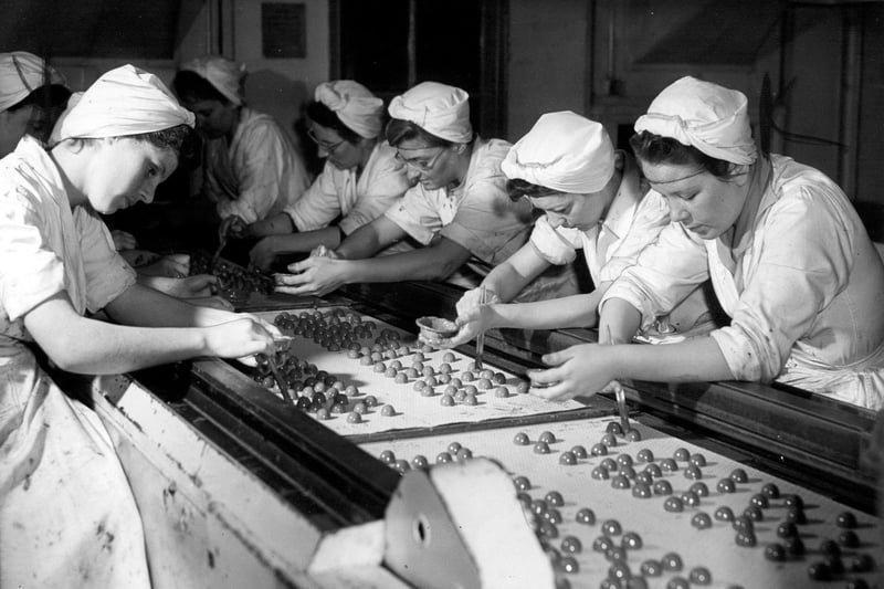 Making chocolate twists at W & M Duncan's famous chocolate factory at Beaverhall Road, 1958.