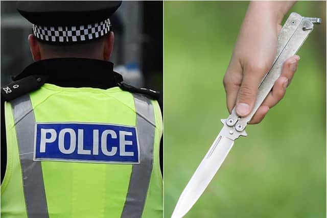 Police were called to schools in East Lothian eight times after pupils were found to be in possession of knives. A generic shot of a young person holding a knife (right). Pictures: Police/ Anton Watman-Shutterstock