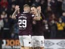 Hearts forwards Lawrence Shankland and Stephen Humphrys.