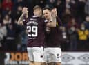 Hearts forwards Lawrence Shankland and Stephen Humphrys.