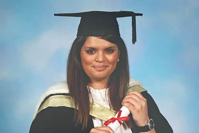 Fawziyah Javed on her graduation day. Kashif Anwar was found guilty of murdering his wife Ms Javed by pushing her from Arthur's Seat in Holyrood Park, Edinburgh (Photo: Family handout/Police Scotland)
