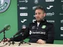 Lee Johnson speaks to the media as he previews Hibs' trip to face Hearts