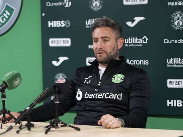 Lee Johnson speaks to the media as he previews Hibs' trip to face Hearts