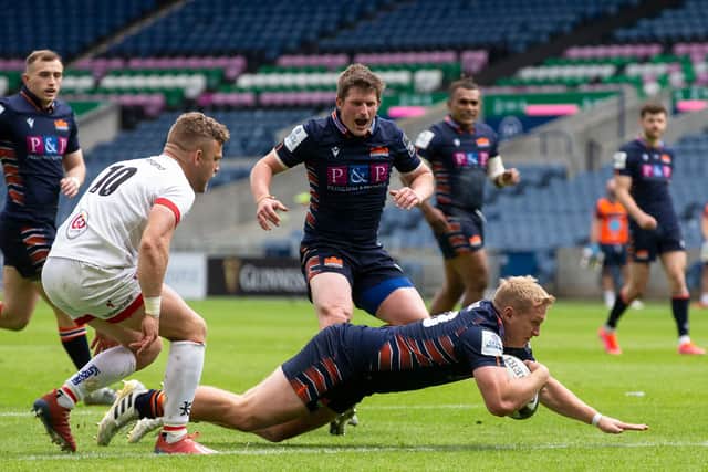 Cammy Hutchison made a try-scoring debut for Edinburgh against Ulster in the Rainbow Cup. Picture: Bruce White/SNS