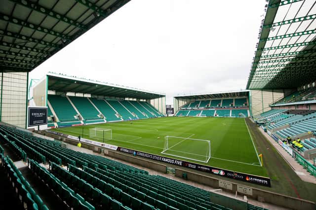 A general view of Easter Road - the two black adverts will be replaced by the big screens