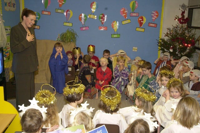 Miss J Wilson can be seen congratulating her pupils on their performance after the Thistle class at Mary Erskines and Stewart’s Melville Junior School performed their nativity. Picture: 8 December 2000