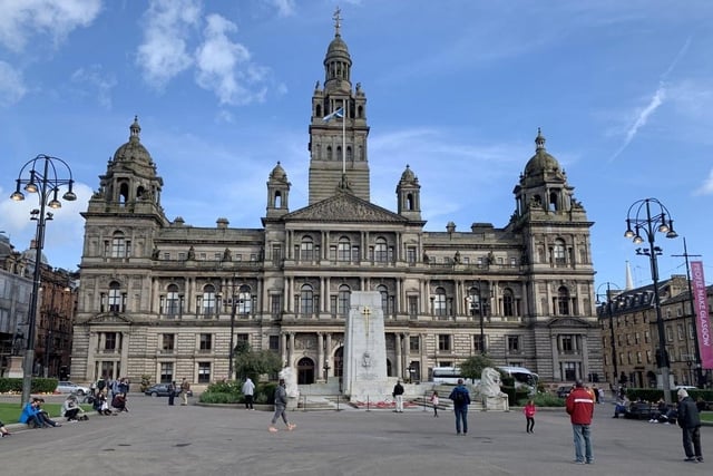 Under an hour away by train, Scotland's largest city has many attractions for visitors of all ages to enjoy. Including Kelvingrove Art Gallery and Museum, The Riverside Museum of Transport and Travel and Glengoyne Distillery. For football fans, there is the homes of the Old Firm of Scottish football, Rangers and Celtic, Ibrox and Parkhead, as well as Scotland's national football stadium Hampden Park, which houses the Scottish football museum. Also famed for its bustling nightlife, visitors could also take in a concert at one of Glasgow's many music venues, including the OVO Hydro Arena by the Clyde.
Pictured is Glasgow City Chambers in George Square in central Glasgow. Photo by Lewis McKenzie/PA Wire.