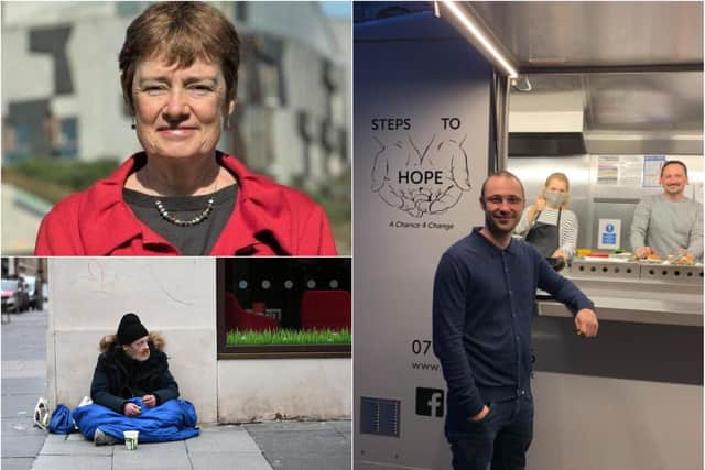 Lothian MSP Sarah Boyack (top left) and founder of Edinburgh-based charity Steps to Hope (right).