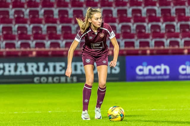 Hearts full-back Claire Delworth, nicknamed "Dele", is a presence on Twitter among the fanbase. Picture: David Mollison