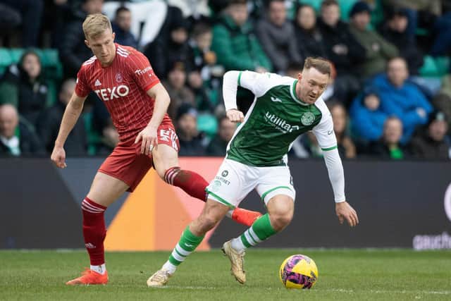 Ross McCrorie in action against Aiden McGeady during Hibs' 6-0 win over Aberdeen earlier this season. Picture: SNS