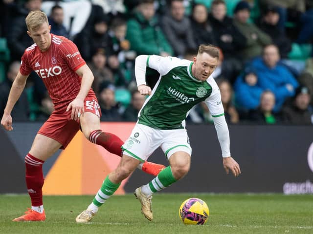 Ross McCrorie in action against Aiden McGeady during Hibs' 6-0 win over Aberdeen earlier this season. Picture: SNS