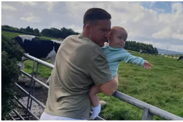 Brian Glendinning, who is being held in Iraq over a bank debt and facing extradition to Qatar,  with his son, Bailey. Photograph: Brian Glendinning