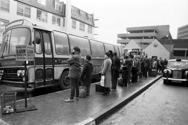 Bus and taxi services at St Andrew Square bus station enjoyed extra business during the British Rail strike of January 1982.