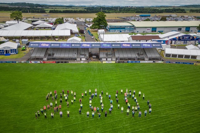 Staff from Royal Highland Show mark the event's 200th anniversary in 2022 by standing in the main ring of the Ingliston Showground to spell out the figure 200, before opening the gates to the public.