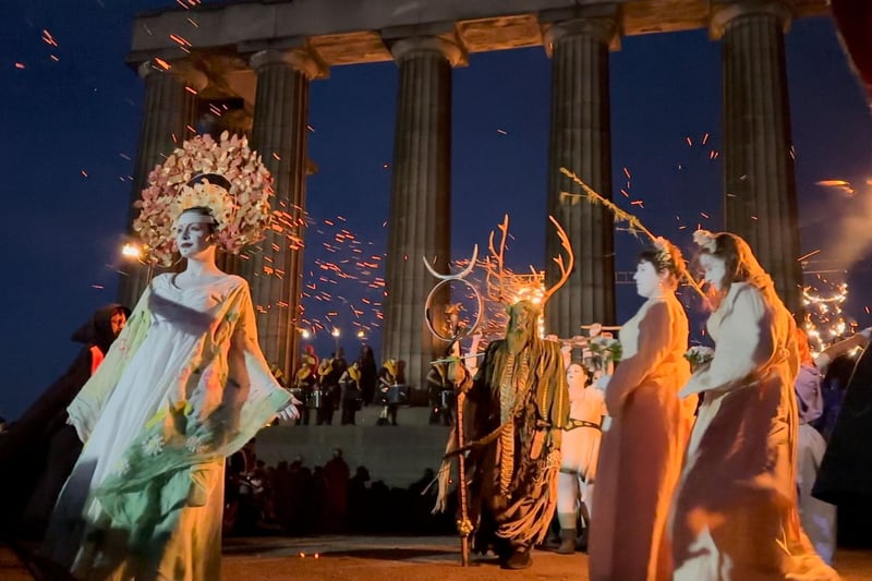 The event began shortly after sunset with the May Queen walking through the National Monument of Scotland