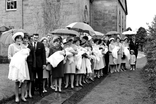 Ten christenings being held on the same day at Currie Kirk in May 1966.