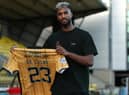 Luiyi de Lucas with his Livingston shirt after agreeing an 18-month deal with the West Lothian club. Picture: Michael Hulf/Livingston FC